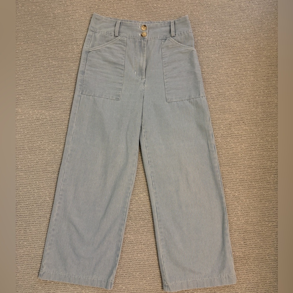 Self Contrast High Rise Wide-Leg Striped Jeans Pants size Small